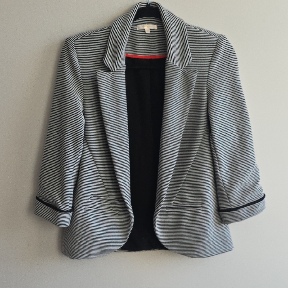 Matty M - Black and White Striped Open Blazer - Size Small